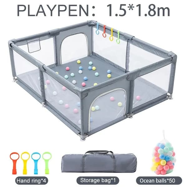 Baby Legetelt, Sikker Legeplads, Interaktiv Boldfunktion,grå 120X180