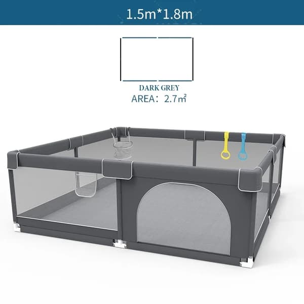 Babylekplats, Rymlig 1,5 x 1,8 m, Säker för åldrarna 0-36 månader,Mörkgrå 1,5x1,8M