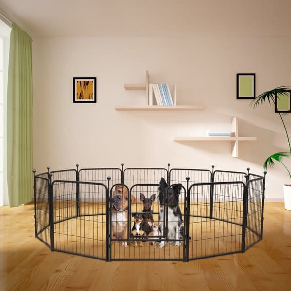 Hundegård, 12 paneler til tilpassede former, nem montering, velegnet til indendørs og udendørs brug.