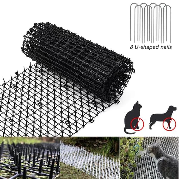 Bærbar udendørs katte- og hundeafvisende måtte med torne, havedække mod gravning, med U-søm, til hegn 200x28cm