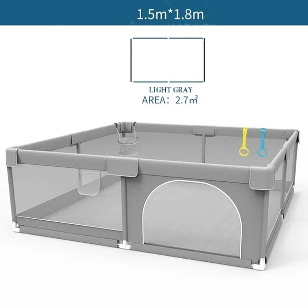 Babylekplats, säker barriär för småbarn, tvättbar och lätt att rengöra design,Ljusgrå 1.5x1.8M-a