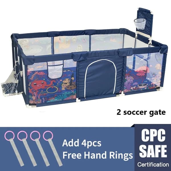 Babylekplats, 2 fotbollsmål, 4 handtag,Ocean Blue 2 nät