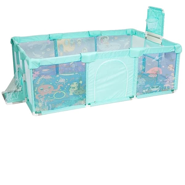 Børneseng, Justerbar Størrelse, Unisex Stofdesign,Ocean Green 2 net