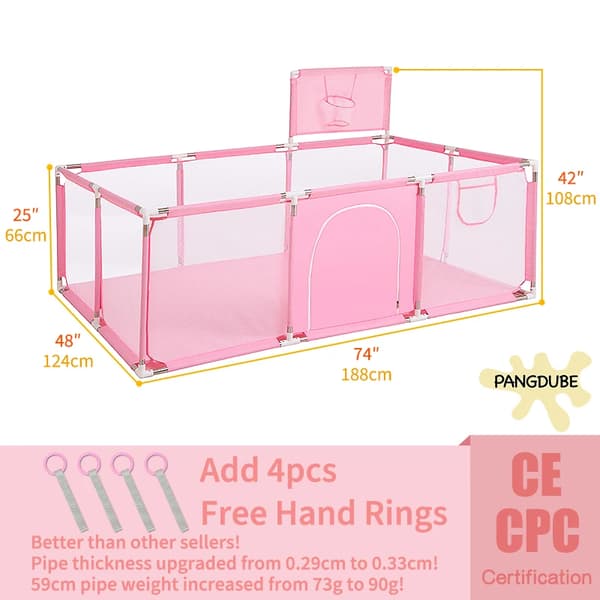 Barnspelhage, Barnsäkerhetsstängsel, Babypool med bollar,Rosa rektangel