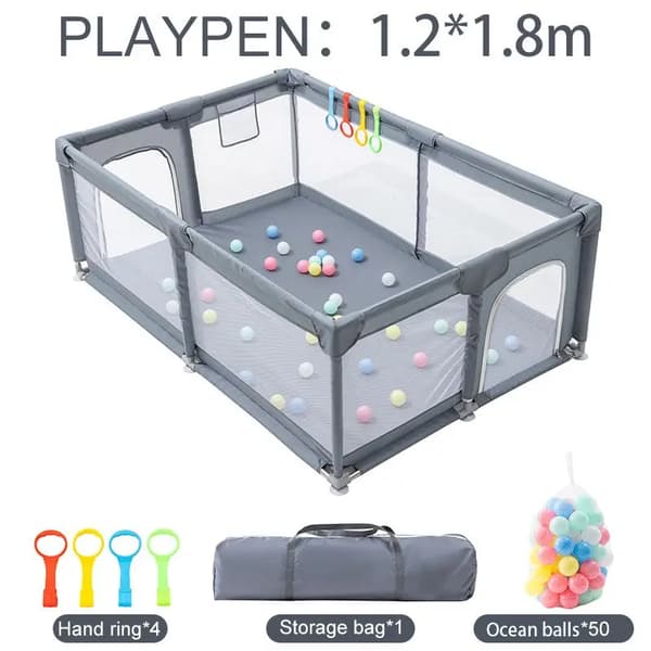 Baby Legetelt, Sikker Legeplads, Interaktiv Boldfunktion,grå 120X180