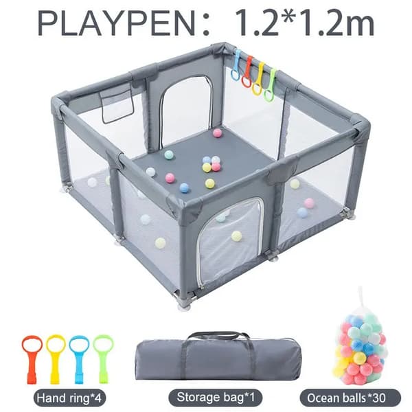 Baby Legetelt, Sikker Legeplads, Interaktiv Boldfunktion,grå 120X120