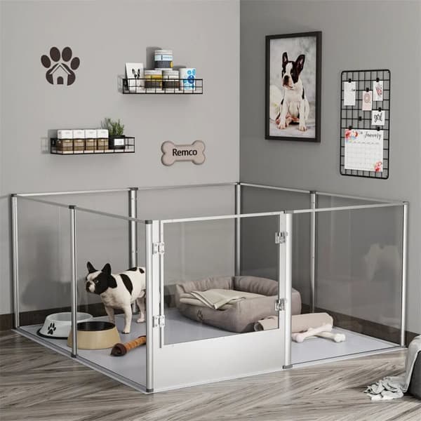 Pet Playpen, Akryl Design, Säker för Små Djur, Mångsidig Konfiguration,GRÅ, XL (163x102.5x80cm)