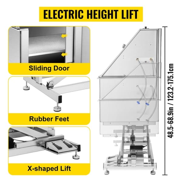 50" 100kg kapacitet elektrisk rostfritt stål hundvårdsbadkar kit med spruta och kran, vänster skjutdörr, justerbar höjd