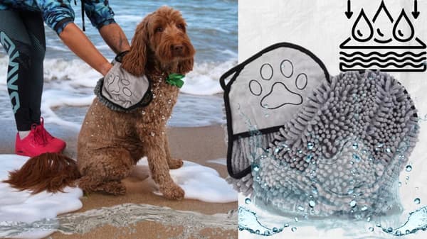 Hund katt badhandduk snabbtorkande absorberande med fickor 60x22cm