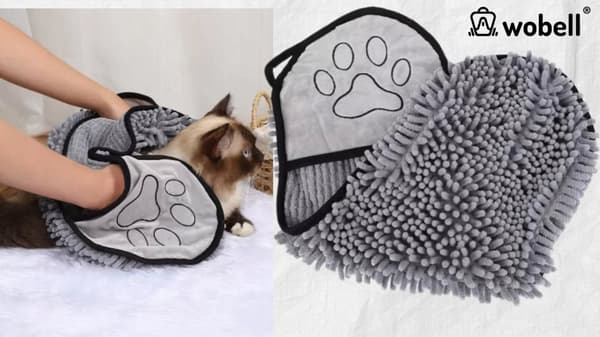 Hund katt badhandduk snabbtorkande absorberande med fickor 60x22cm