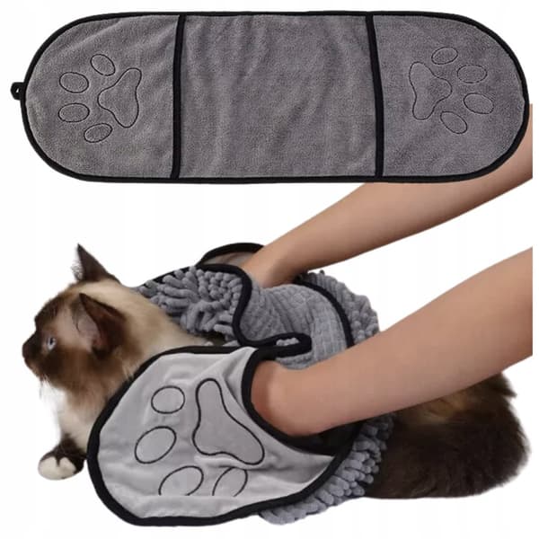 Hund katt badhandduk snabbtorkande absorberande med fickor 60x22cm