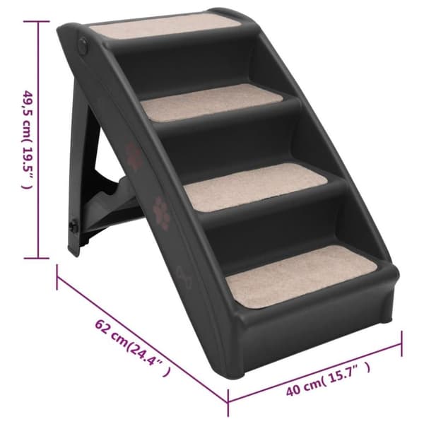 vidaXL Hundetrapp sammenleggbar svart 62x40x49,5 cm