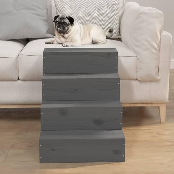 vidaXL kæledyrstrappe 40x49x47 cm massivt fyrretræ grå