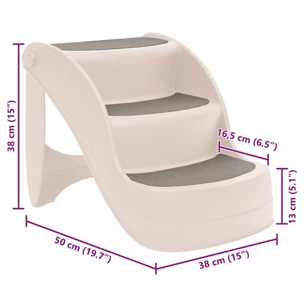 vidaXL foldbar hundetrappe 3 trin 50x38x38 cm plastik cremefarvet