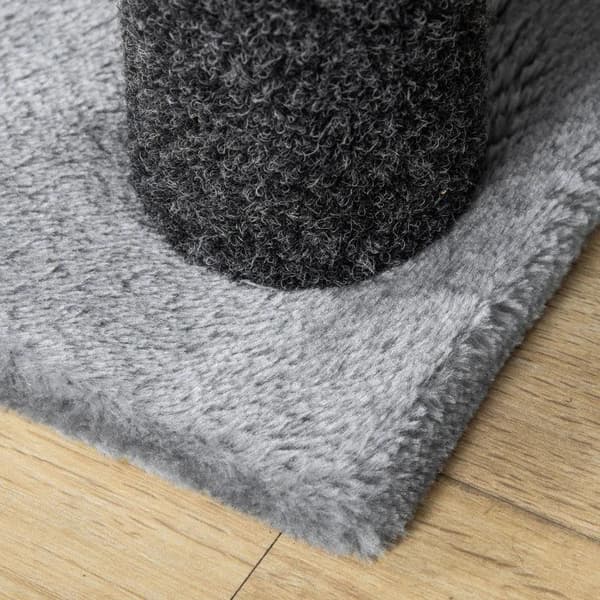 Rootz Dyretrappe - Kattetrappe med kradsestolpe - 4-trins hundetrappe - Dyretrappe - Spånplade - Plys - Grå - 60 x 40 x 64 cm