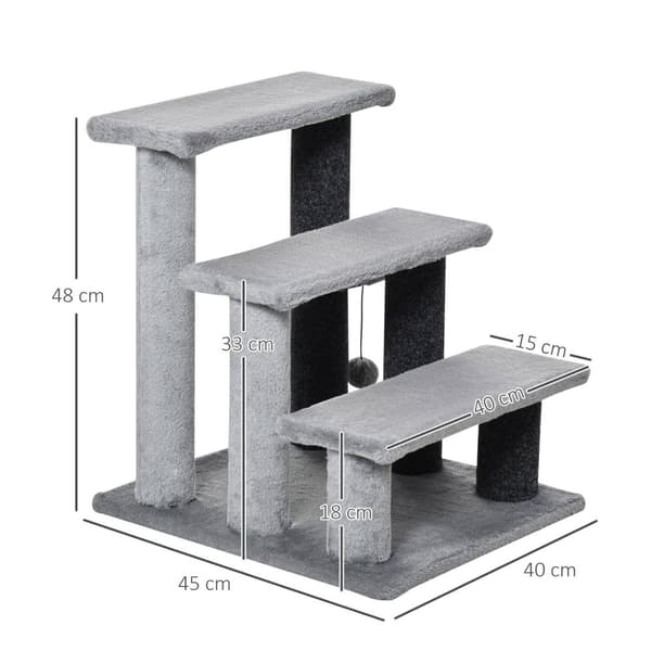 Rootz Pet Stairs - Grå - Spånplade, Plys - 17,71 cm x 15,74 cm x 18,89 cm