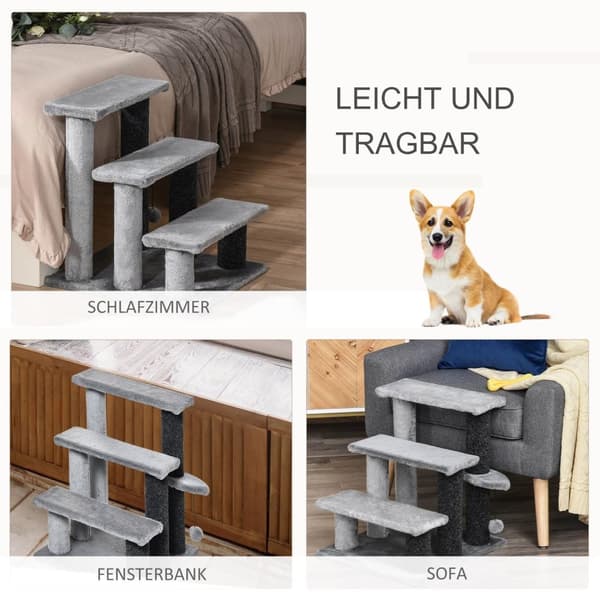 Rootz Pet Stairs - Grå - Spånplade, Plys - 17,71 cm x 15,74 cm x 18,89 cm