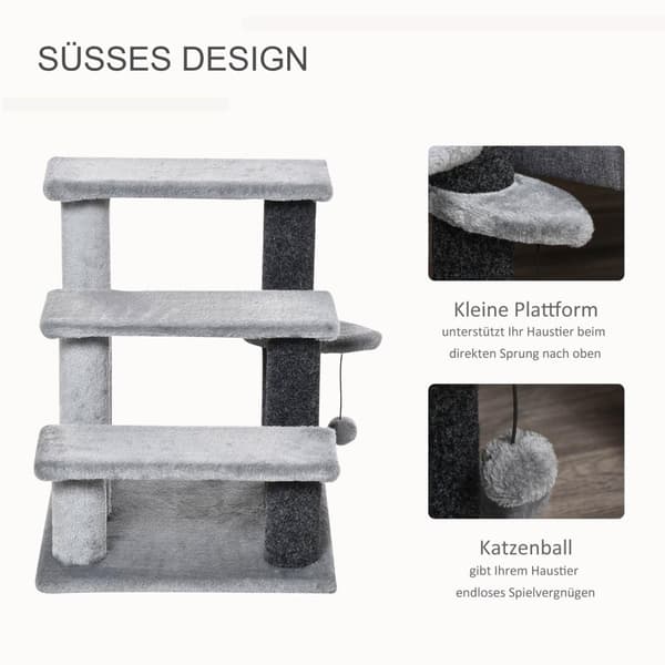 Rootz Pet Stairs - Grå - Spånplade, Plys - 17,71 cm x 15,74 cm x 18,89 cm