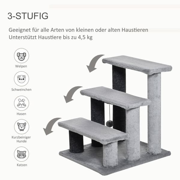 Rootz Pet Stairs - Grå - Spånplade, Plys - 17,71 cm x 15,74 cm x 18,89 cm