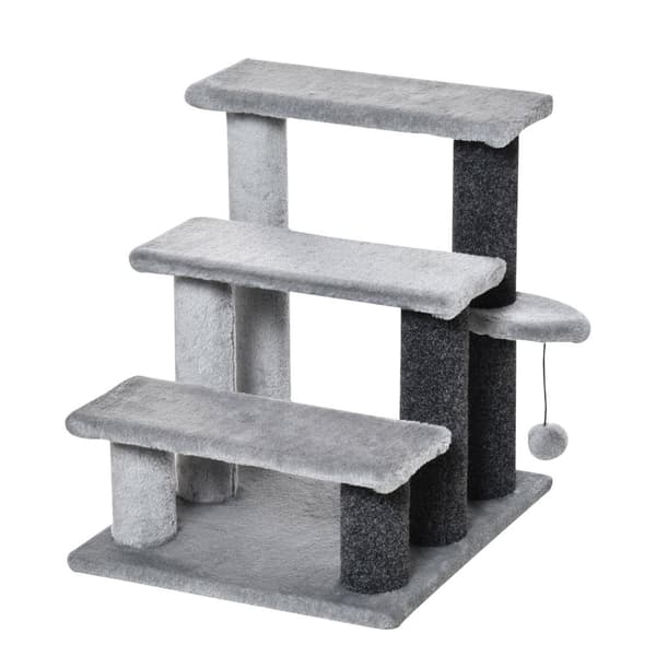Rootz Pet Stairs - Grå - Spånplade, Plys - 17,71 cm x 15,74 cm x 18,89 cm