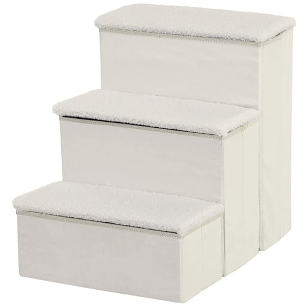 Rootz Pet Stair - Vit - Konstruerat trä, mocka, fleece - 15,75 cm x 21,26 cm x 18,89 cm