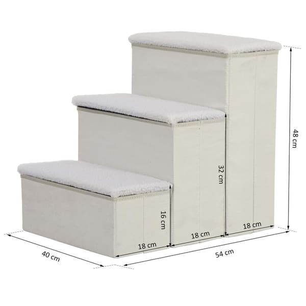 Rootz Pet Stair - Vit - Konstruerat trä, mocka, fleece - 15,75 cm x 21,26 cm x 18,89 cm