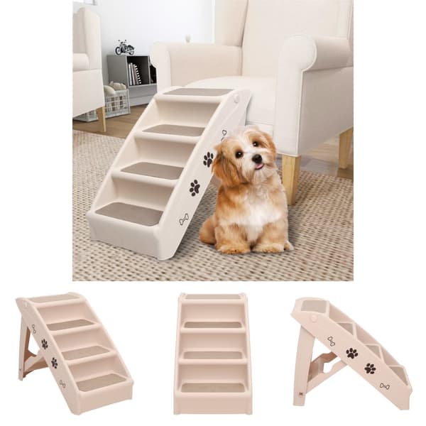The Living Store foldbar hundetrappe 62x40x49,5 cm cremefarvet -  Trapper og ramper til kæledyr