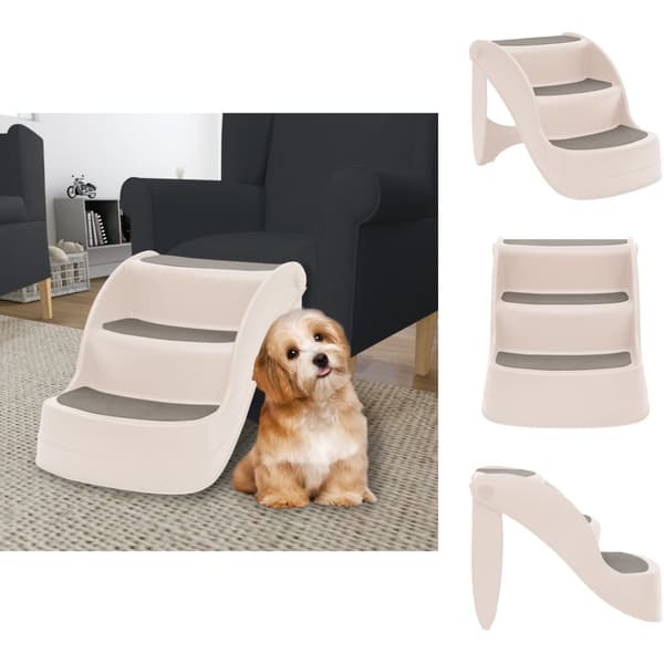 Trapper og ramper til kæledyr - Living foldbar hundetrappe 3 trin 50x38x38 cm plastik cremefarvet