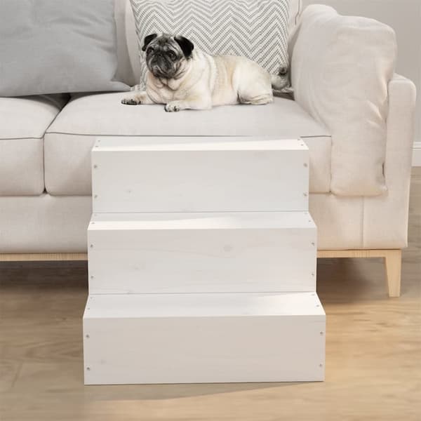 Husdjurstrappa Vit 40x37,5x35 cm massiv furu