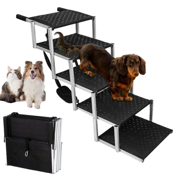 Pet Stair Ramp, Justerbar Højde 58cm-66cm, Skridsikker Bund,sort
