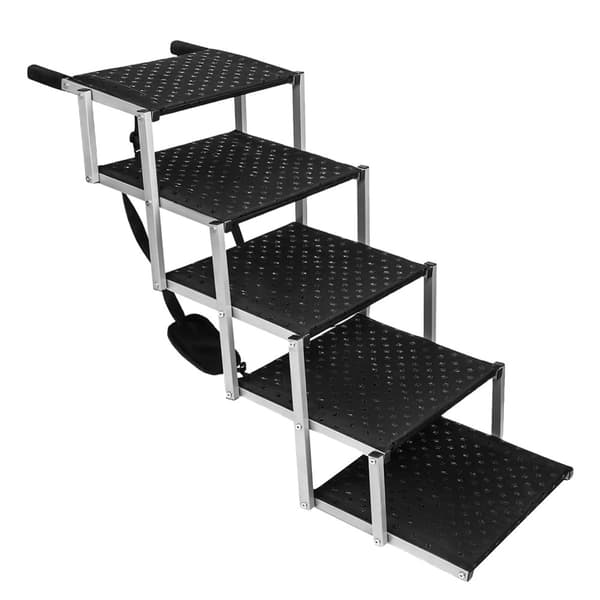Bil Pet Trappe, 5-Trins Foldbar, Skridsikker Overflade, Metal Konstruktion,Sort