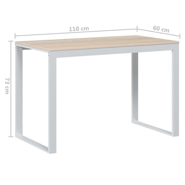 vidaXL Tietokonepöytä valkoinen ja tammi 110x60x73 cm lastulevy