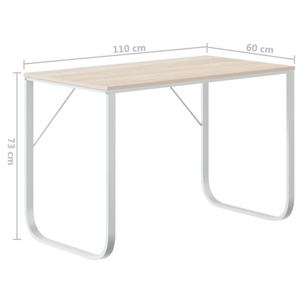vidaXL Tietokonepöytä valkoinen ja tammi 110x60x73 cm lastulevy
