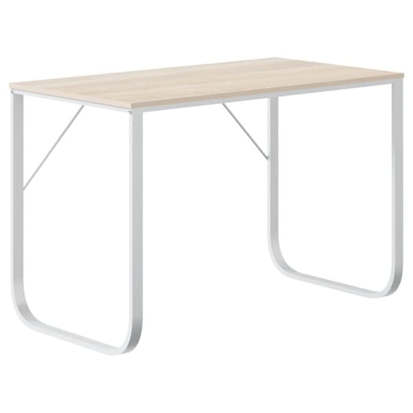 vidaXL Tietokonepöytä valkoinen ja tammi 110x60x73 cm lastulevy