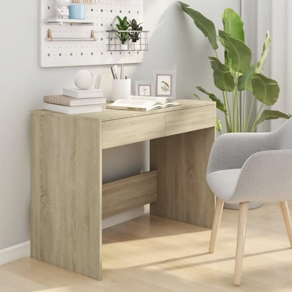 vidaXL Skrivebord sonoma eik 101x50x76,5 cm konstruert tre