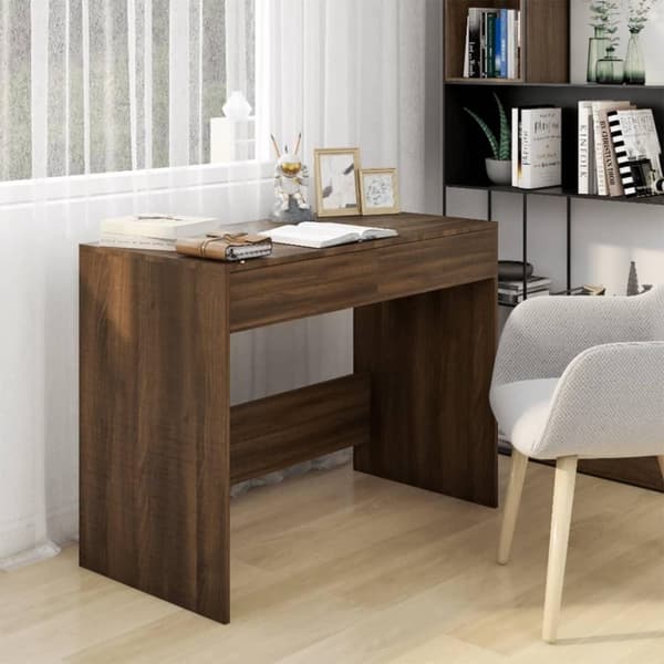 vidaXL Skrivbord brun ek 101x50x76,5 cm spånskiva