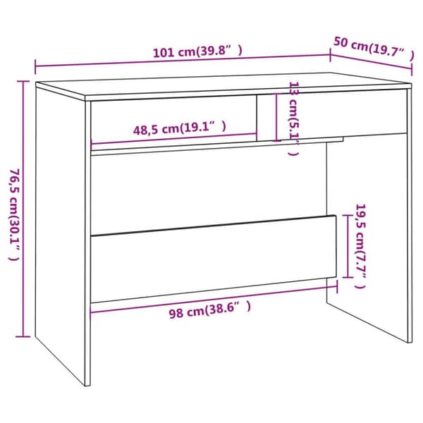 vidaXL skrivebord 101x50x76,5 cm spånplade grå sonoma-eg