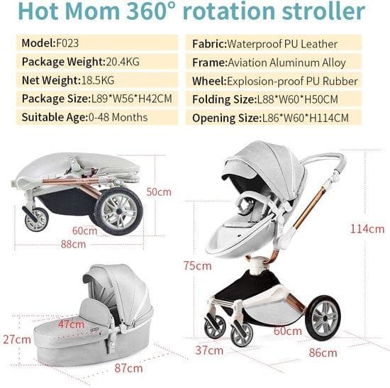 Ellanora®? 360 ° roterande barnvagn - Tegry såsom barnvagn, vagga och i bilen - pu -läder pram - 3 -in -1 cabriolet barnvagn