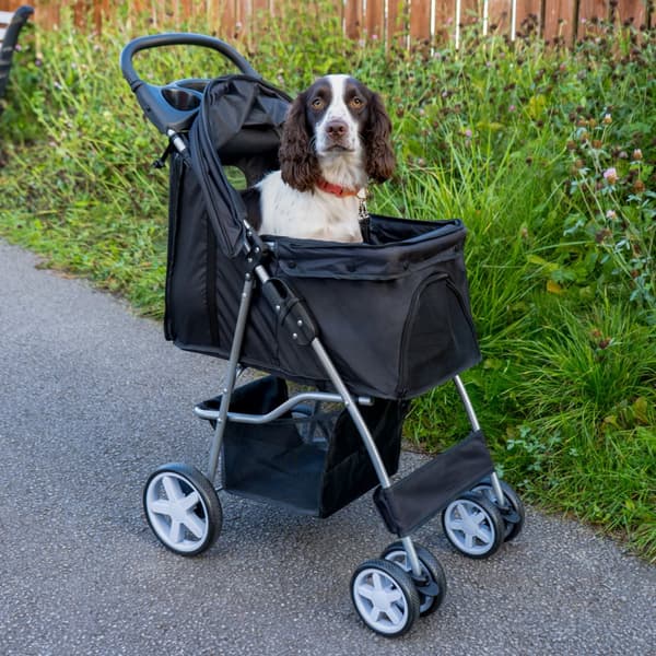 Hundvagn Husdjursvagn Fällbar Vagn Resevagn 15 kg Lastkapacitet 4 Hjul Bromsar Katt Hund Bälte Kudde Solskydd Korg Mugghållare Vattentätt Regnskydd