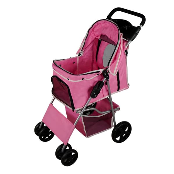 Dog Stroller Pet Stroller Foldable Stroller Travel Stroller 15 kg Load Capacity 4 Wheels Cat Dog Belt Cushion Sun Shade Basket Cup Holder Rain Cover Pinkki