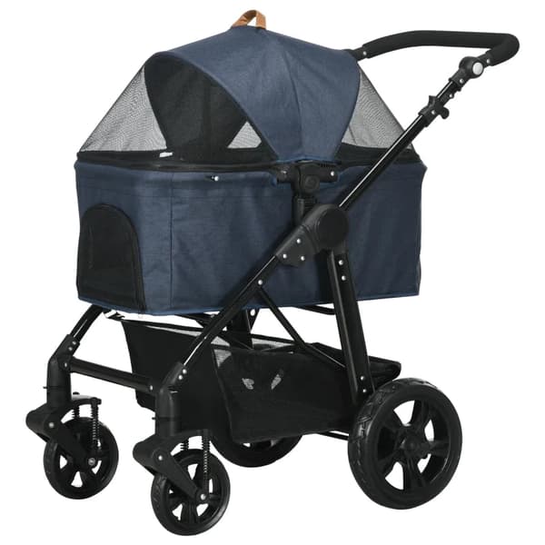Rootz Dog Buggy 2 i 1 design - Sammenfoldelig hundetaske - Pet Buggy - Hundeklapvogn - Bæretaske - Oxford stof - Mørkeblå - 99L x 62W x 106H cm