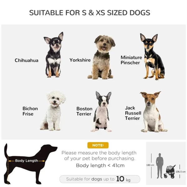 Rootz Dog Buggy - Cat Buggy - Hundevogn - Kæledyrsklapvogn med 3 hjul - Foldbar - Justerbar baldakin - Oxford - Grå/Sort - 109,5 x 57,5 x 106,5 cm