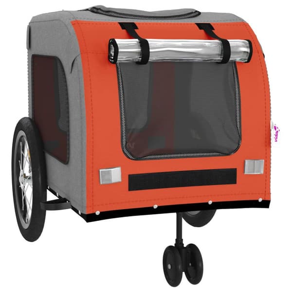cykeltrailer til kæledyr oxfordstof og jern orange og grå