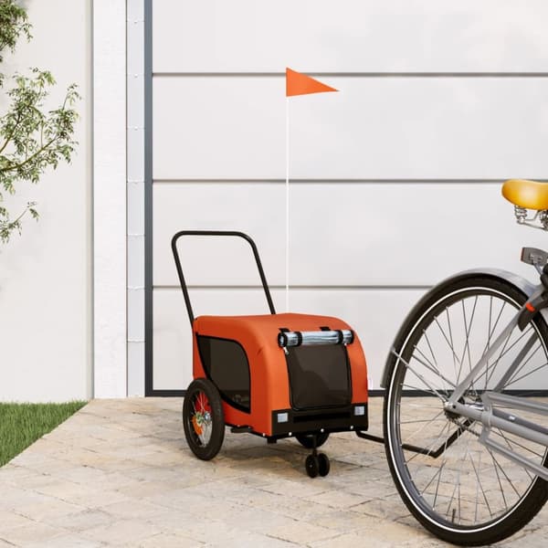 hundetrailer til cykel oxfordstof og jern orange og sort