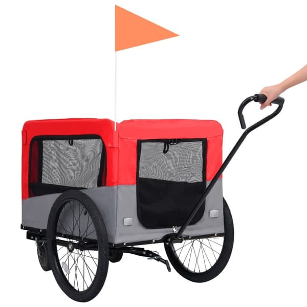 Cykelvagn för husdjur och joggingvagn 2-i-1 röd och grå