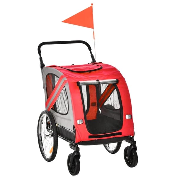 Rootz Dog Buggy - Koirakärry - Lemmikkirattaat - Lemmikkipyörän perävaunu - Koiranrattaat - Turvahihnaheijastimet - Punainen - 140cm x 72,5cm x 108cm