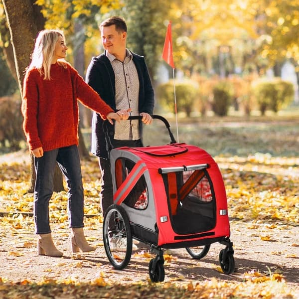 Rootz Dog Buggy - Koirakärry - Lemmikkirattaat - Lemmikkipyörän perävaunu - Koiranrattaat - Turvahihnaheijastimet - Punainen - 140cm x 72,5cm x 108cm