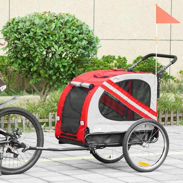 Rootz Dog Buggy - Koirakärry - Lemmikkirattaat - Lemmikkipyörän perävaunu - Koiranrattaat - Turvahihnaheijastimet - Punainen - 140cm x 72,5cm x 108cm