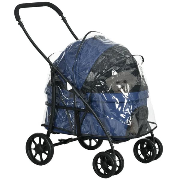 Rootz Dog Buggy - Lemmikkien rattaat - Taitettavat - Sadesuoja - Lemmikkieläinkärry - 2 turvanauhaa - Oxford-kangas - Teräs - Tummansininen - 81x 68 X