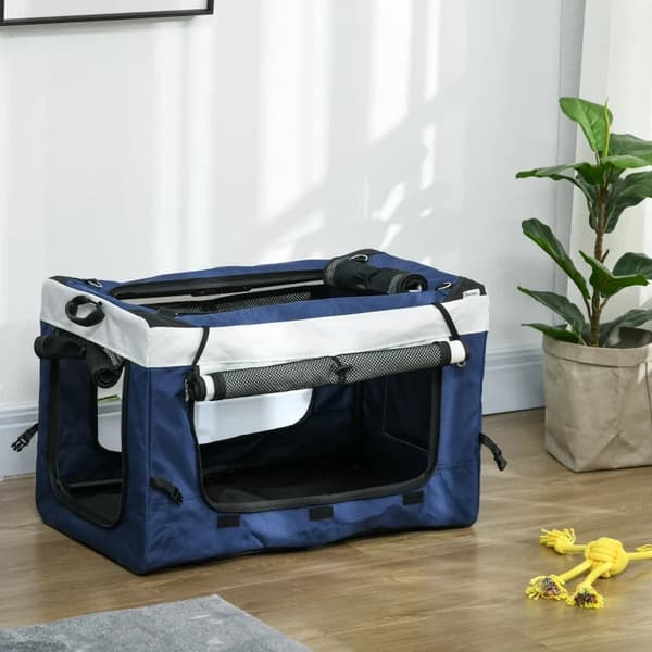 Rootz Dog Buggy - 2 turvahihnaa - Koirakärry - Taitettava - Irrotettava kori - Sadesuoja - Oxford-kangas - Teräs - Tummansininen - 81L x 58L x 97,5K c
